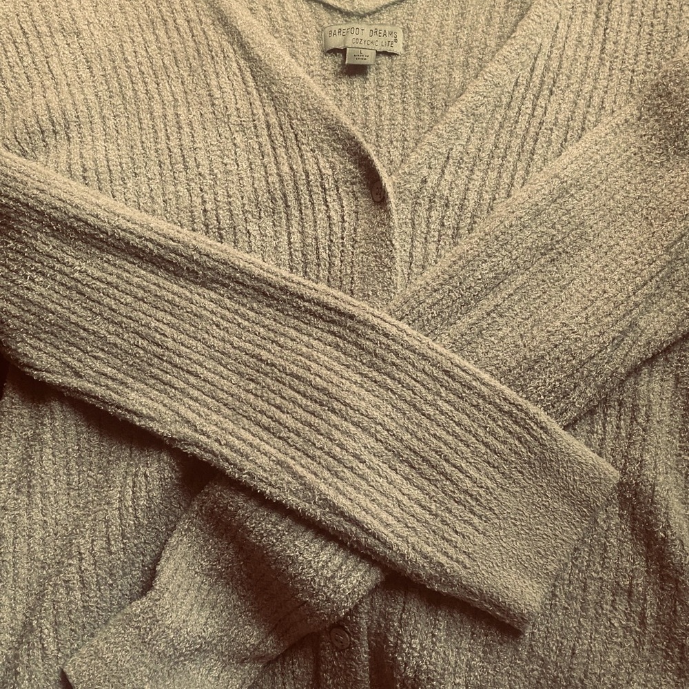 Barefoot Dreams Cozychic Lite Ribbed V-Neck Button Down Cardigan/Sweater - Picture 9 of 11